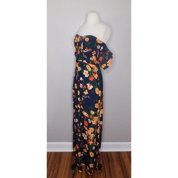 FLYNN SKYE Floral Maxi Dress Lost Poppy Poppies Off Shoulder Cut-Out ~ XS ~ EUC - Picture 5 of 12